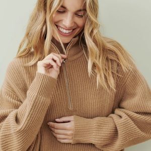 NWOT Jenni Kayne Cashmere Half Zip in Camel
